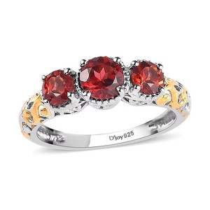 Authentic 925 Silver 14K Yellow Gold Plated Garnet January Birthstone Elegant Ring Gifts