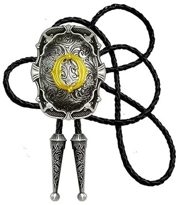  Bolo Tie Silver Initial Letter A to Z In Western Cowboy Medal Style with O