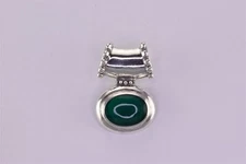 Sterling Silver 29mm x 20mm Oval Green Stepped Bezel Slide SE 925 Pendant