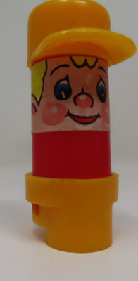 Chicco 1970s VINTAGE 2.5'' Tall Smiley Face Man Plastic Toy Orange Hat