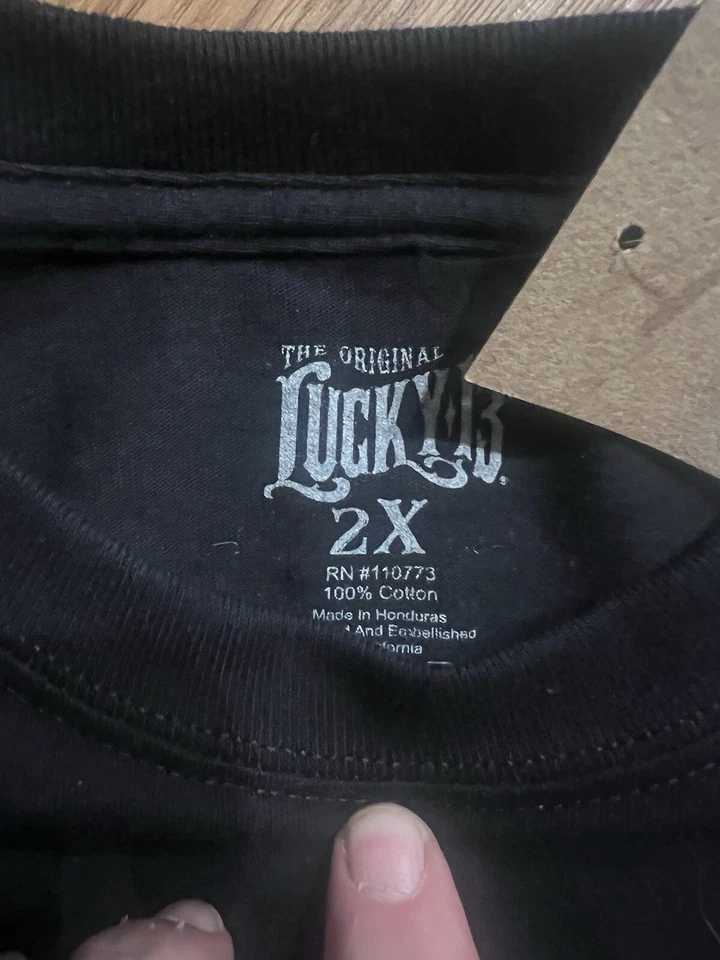 Lucky 13 Pin Up 朋克街杆自行车哥特式美国纹身男式 T 恤 MISS TRUST — 第 4/4 张图片