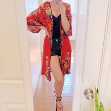 Flying Tomato Open Front Floral Kimono/Cover Up