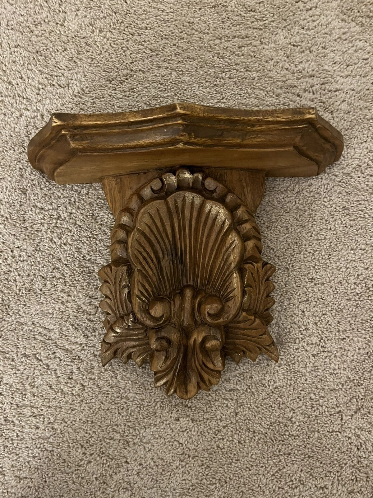 10.5" X 14" Acanthus Leaves Hand Carved Wood Wall Shelf