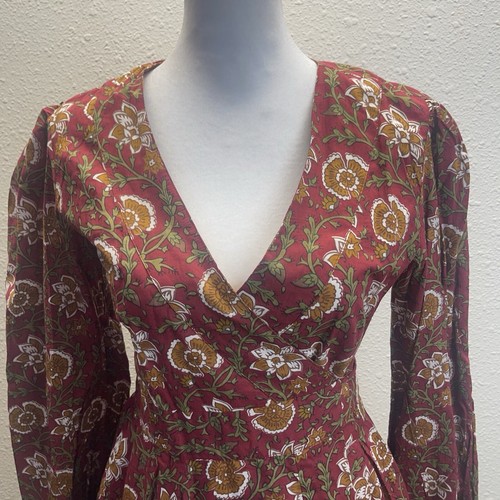 MILLE Resortwear Nan Wrap Dress Im Cinnabar Print Size XXS NWOT Cotton V Neck - Picture 3 of 13