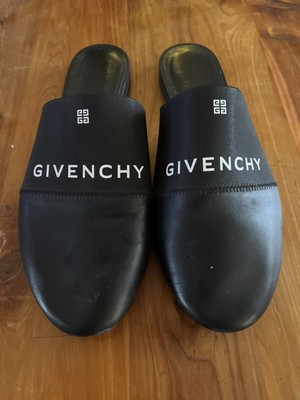 Givenchy Women Bedford Logo Flat Mules US 8.5 EU 38.5 Black White Leather Fabric
