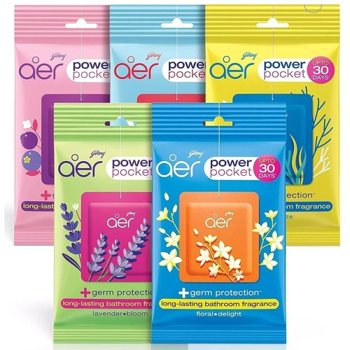 Godrej aer Power Pocket Bathroom Freshener – Assorted Pack of 5 (50g) |...