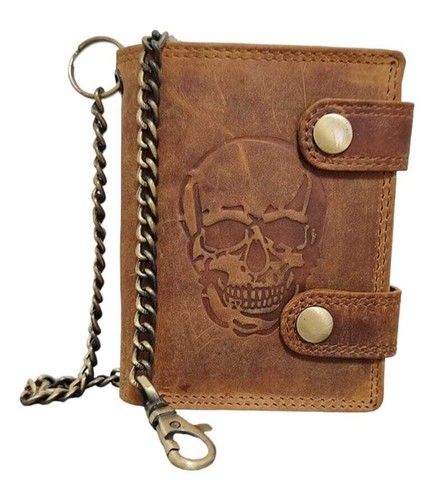 RFID Echt Leder Geldbörse Totenkopf Skull mit Hosenkette Portemonnaie Portmonee - Bild 11 von 16