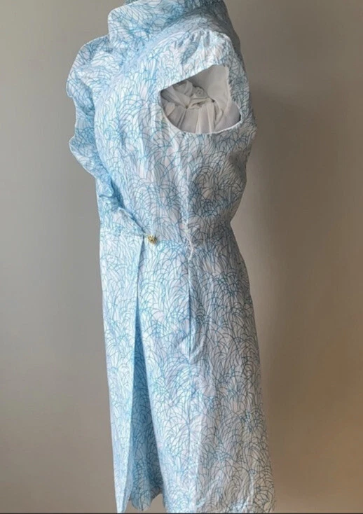 Vestido Elizabeth McKay Cuello Volantes Manga Gorra 8 Azul Blanco Mezcla Seda Foto 2 de 4