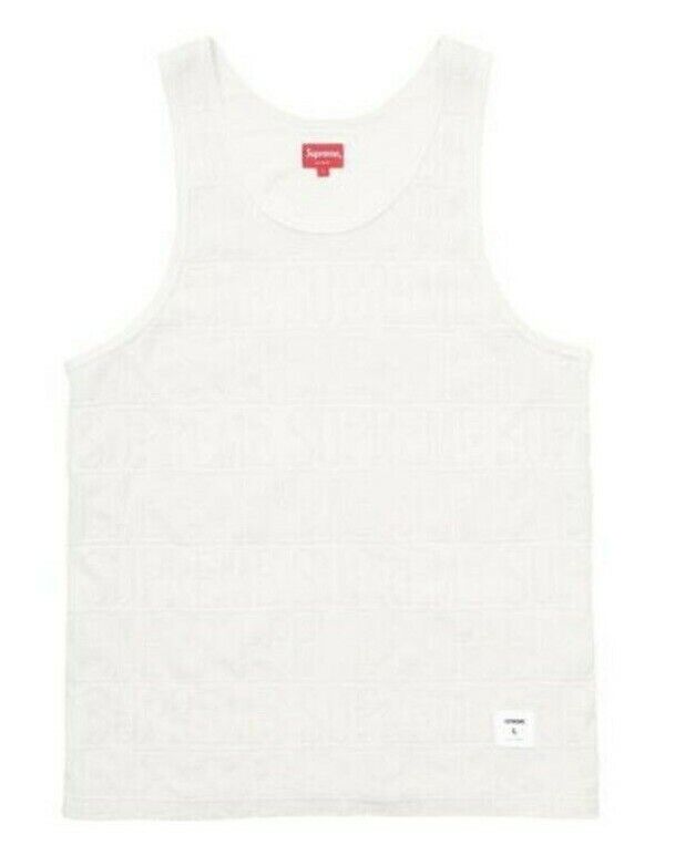 SUPREME S/S '17 Logo Stripe Terry Tank Top White size Large SUPREME S/S '17 Logo Stripe Terry Tank Top White size Large