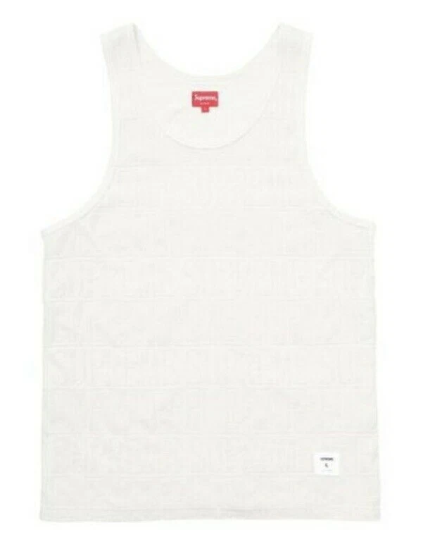 SUPREME S/S '17 Logo Stripe Terry Tank Top White size Large