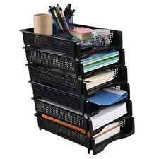 6 Pack Plastic Stackable A4 Paper Tray Desktop File Letter Tray Black