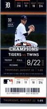 Minnesota Twins vs Detroit Tigers 8/22/2013 Full Ticket - Drew Smyly		
