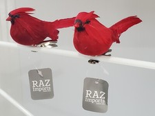 NEW RAZ Imports 5" Cardinal Clip On Winter Red Bird Set of 2 Christmas Ornament