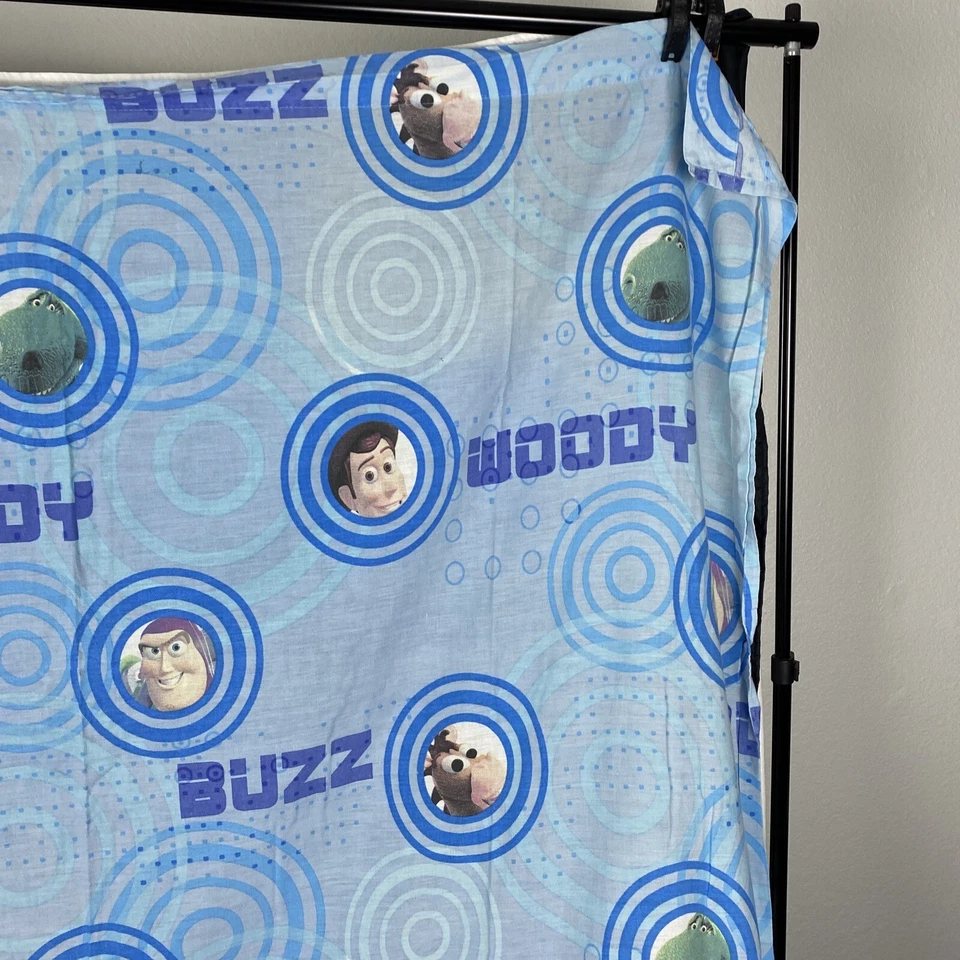 Sábana bajera plana azul vintage Disney Pixar Toy Story tela artesanal Woody Buzz Rex Foto 4 de 4