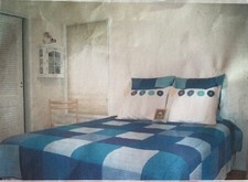 Quilt-Queen blue box pleat - 2 Euro Shams - 2 Patch work pillow cases