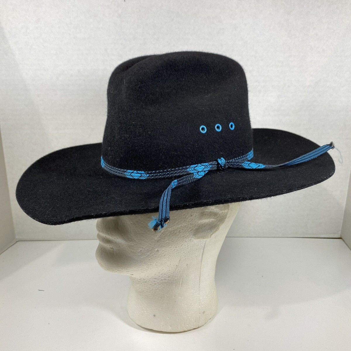 Eddy Bros Black Wool Felt Western Cowboy Hat Size 6 5/8 USA Made