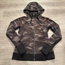 Athleta Triumph Hoodie Womens S Camo Gray Cotton Poly Full Zip Fleece Sweatshirt