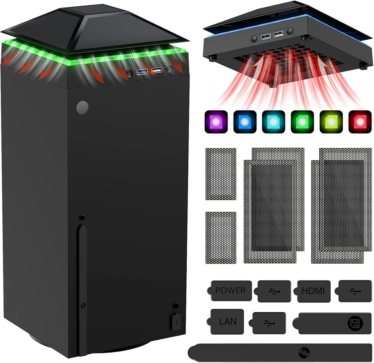 MENEEA Ventola di Raffreddamento Antipolvere per Console Xbox Series X con Polvere Luce Colorata
