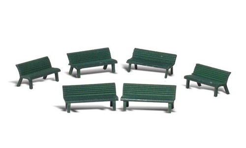 N Scale Park Benches (6 Pcs) - Woodland Scenics Scenic Accents #A2181 - Picture 2 of 2