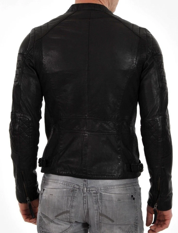jacket leather motorcycle new mens slim biker coat genuine black fit lambskin M3 - Image 2 of 4
