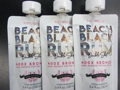 3 POUCHES BEACH BLACK RUM ADVANCED 400X BRONZER 3.4 OZ  TANNING LOTION