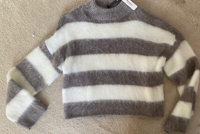 NWT Express Fuzzy Brown And White Crop Sweater Women's Size S
