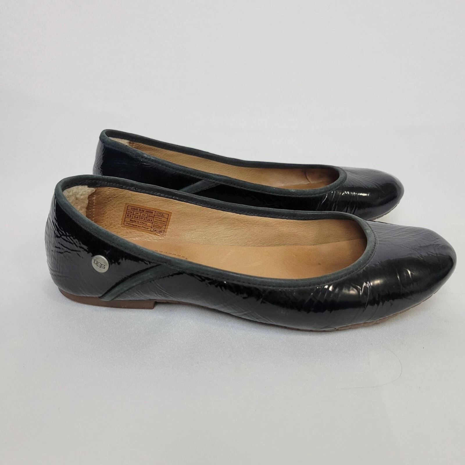 Ugg Antora balletto in pelle verniciata nera piatto donna 6 5 dita chi comfort slip on