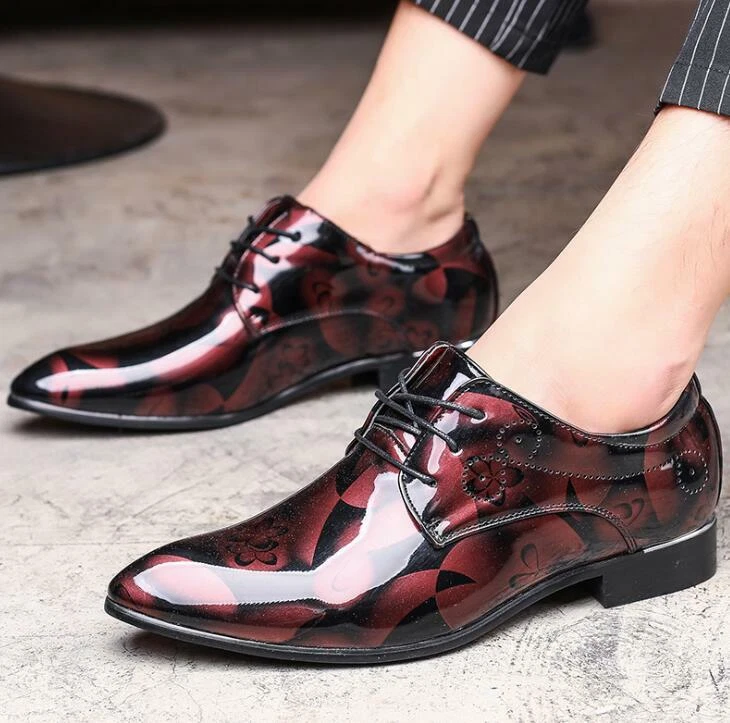 Sapatos masculinos de negócios novos sapatos formais de casamento de couro envernizado brilhante com cadarço tamanho - Imagem 2 de 4