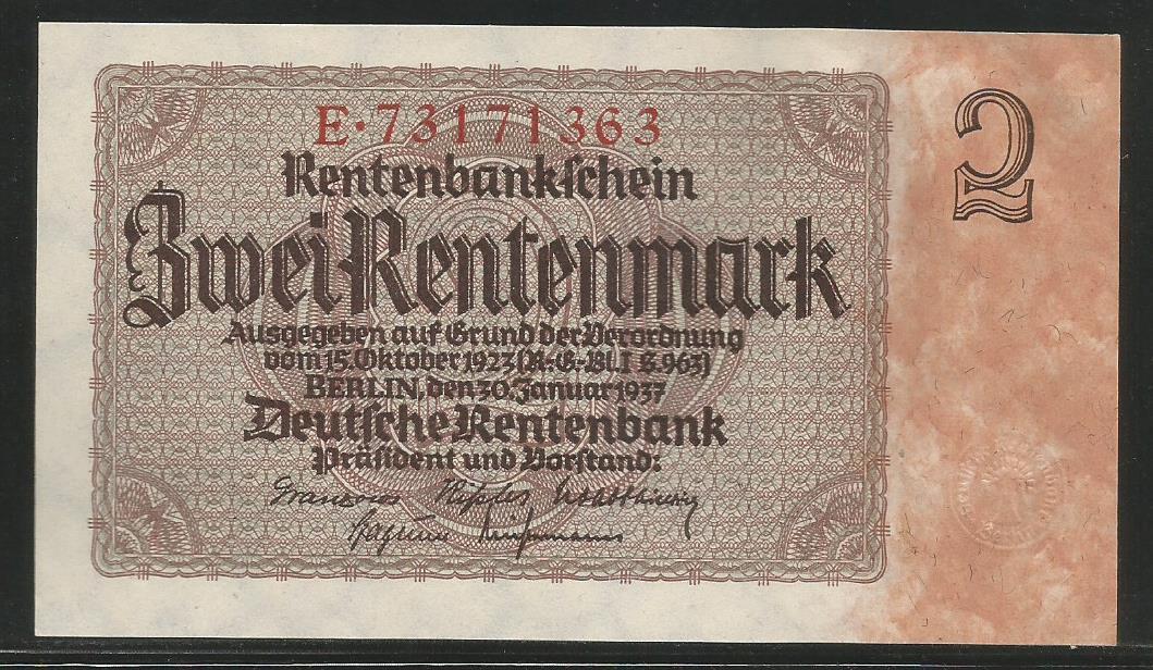 Germany P-174 2 Rentenmark 1937 Unc