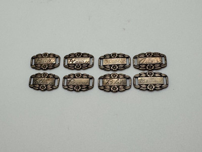 Vintage Antique Forget Me Knot Set of 8 Floral Charms w/ Engraved Names
