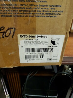 BD FALCON 309653, 60ML SYRINGE LUER-LOK TIP ,(lot of 5) NEW in the plastic.