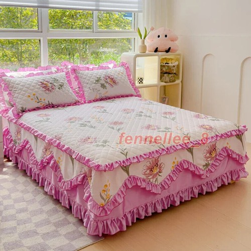 100% Cotton Quilted Bedspread Princess Lace Bed Skirt Not Including Pillowcase - Picture 10 of 31