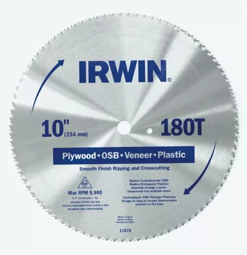 IRWIN Tools Steel Table / Miter Circular Saw Blade, 10-Inch 180T (11870)