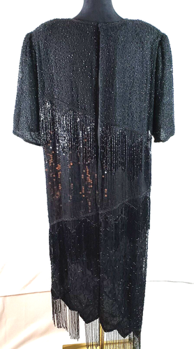 Vintage 80er Scala 2X Seide Perlen Pailletten schwarz 41" bis 38" langes Cocktailkleid - Bild 6 von 11