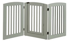 Solid Wood 3 Panel Pet Gate w/ Door Freestanding, Factory Direct, Mult Color opt