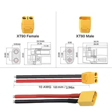 1 Pair 10 AWG XT90 Female Male Connector Terminal Extension Ebike Battery Cable