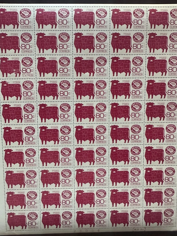 Selos México 80 centavos Ganado e Carne 1975 Scott C1113 folha completa de 50 - Imagem 4 de 4