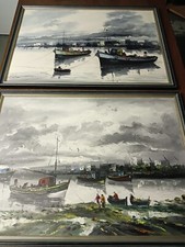 Ölgemälde mit Schiffen -  signiert (2 Bilder)