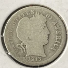 Antique 1913 Barber Dime ~ 90% Silver Coin