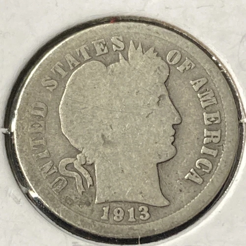 Antique 1913 Barber Dime ~ 90% Silver Coin