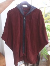 Riani Ladies Suede Zip Hoodie Waist Coat In " Damson" With Grey Hood Gb10