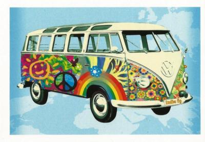 Postcard Volkswagen Van Bus Psychodelic 70s Automobiles Car Unused