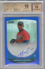 2013 Bowman Chrome Auto Blue Refractor Braves Mauricio Cabrera BGS Pristine 10