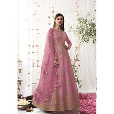 Wedding Reception Pink Color Heavy Embroidery Worked Anarkali Long Flared Gown
