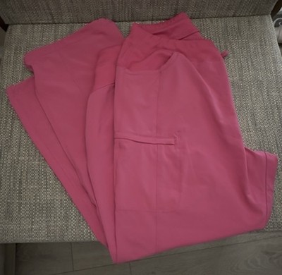 Women s Pink Solid Medical Scrub Pants Cargo Pocket Workwear Bottoms