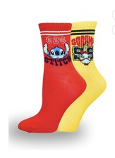 Disney Stitch Women  s Mid-Crew Socks 2-Pair Pack Red/Yellow Shoe Size 4-10