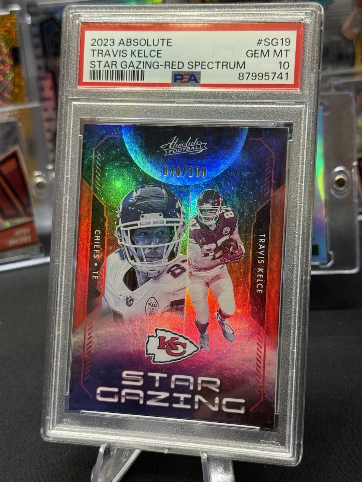 Travis Kelce 2023 Panini Absolute Red Spectrum /100 Star Gazing PSA 10 GEM MINT view 1