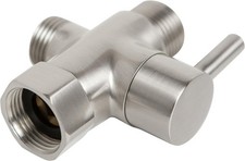 Brushed Nickel Brass T-Valve Adapter - 3-Way Shut Off Valve for Handheld Bidet