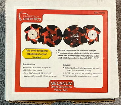 IN BOX MECANUM OMNI DIRECTION WHEEL SET OF 4 FINGERTECH ROBOTICS 3MM-6MM  2.125''