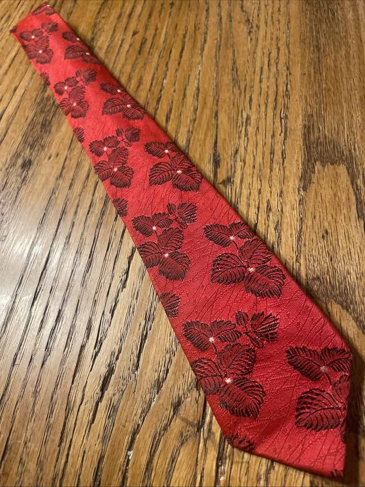 Gravata skinny vintage anos 50 anos 60 rayon e acetato VLV folhas florais Rockabilly - Imagem 2 de 4